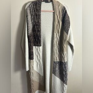 Vertigo Elegant Patchwork Knit Cardigan Long Open Front Sweater